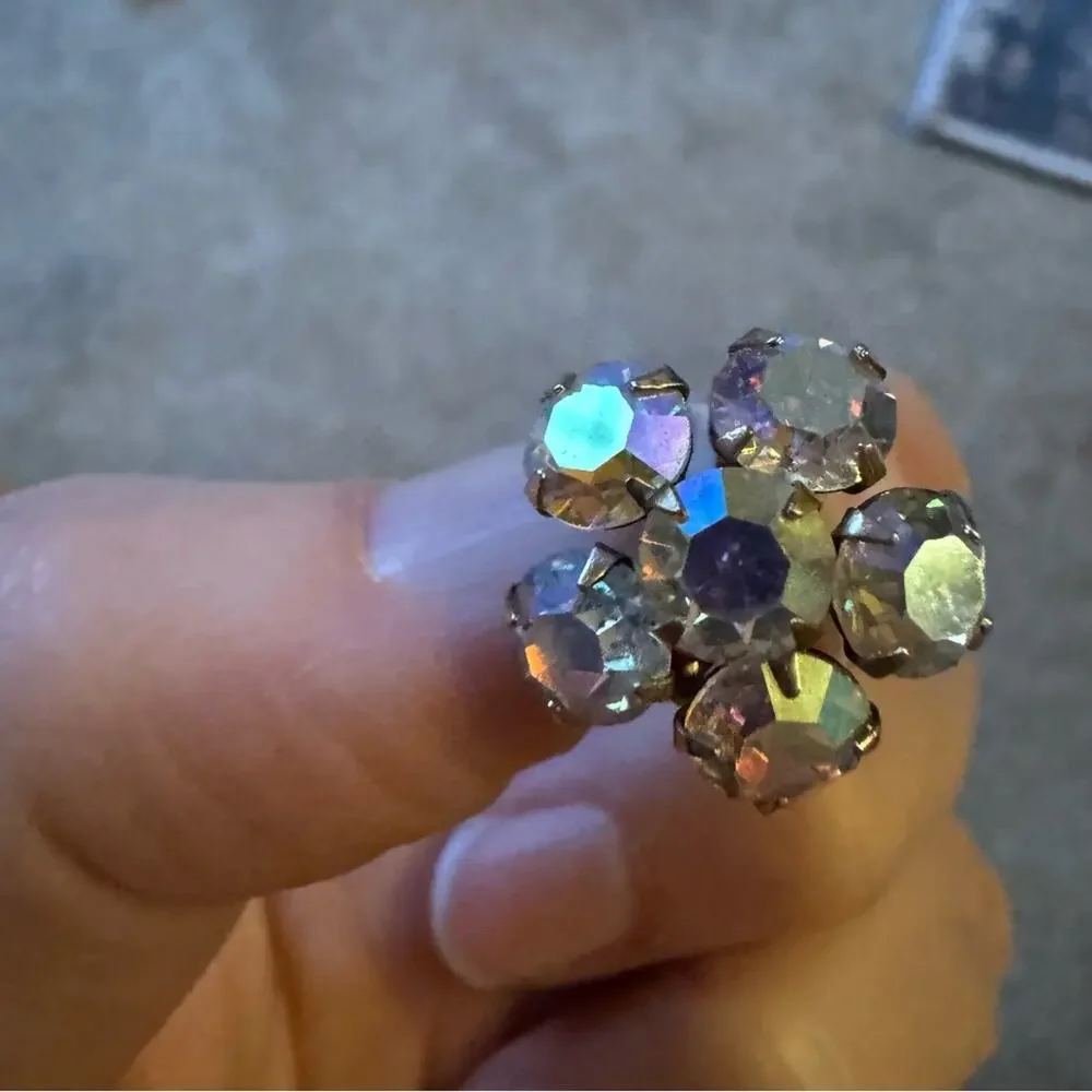 Vintage Aurora Borealis Flower Mini Pin Brooch Colorful Estate Jewelry Womens